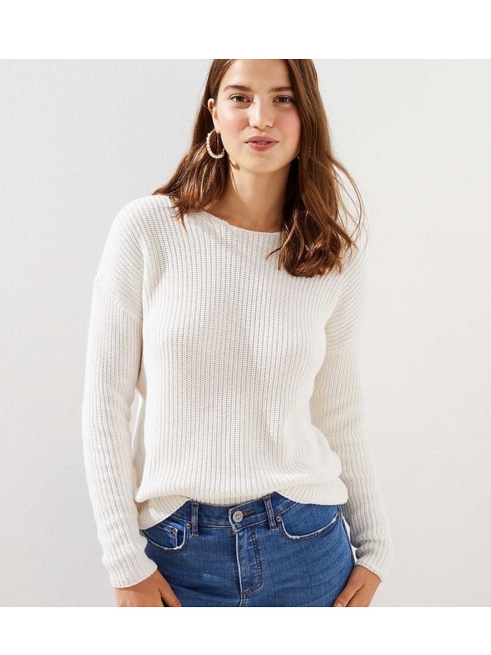 LOFT Cream Tie Back Scoop-Neck Sweater